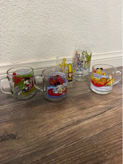 Vintage 1978 McDonald's Garfield Mugs (3). Muppet Glass. Kellogg Big Yellow Cowboy vintage glass cartoon.