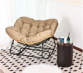 Outdoor Egg Rocking Chair, Indoor Papasan Rocking Chair with Thick Cushion, Modern Lounge Rocker for Balcony, Living Room, Bedroom, Porch, Lawn, Garde