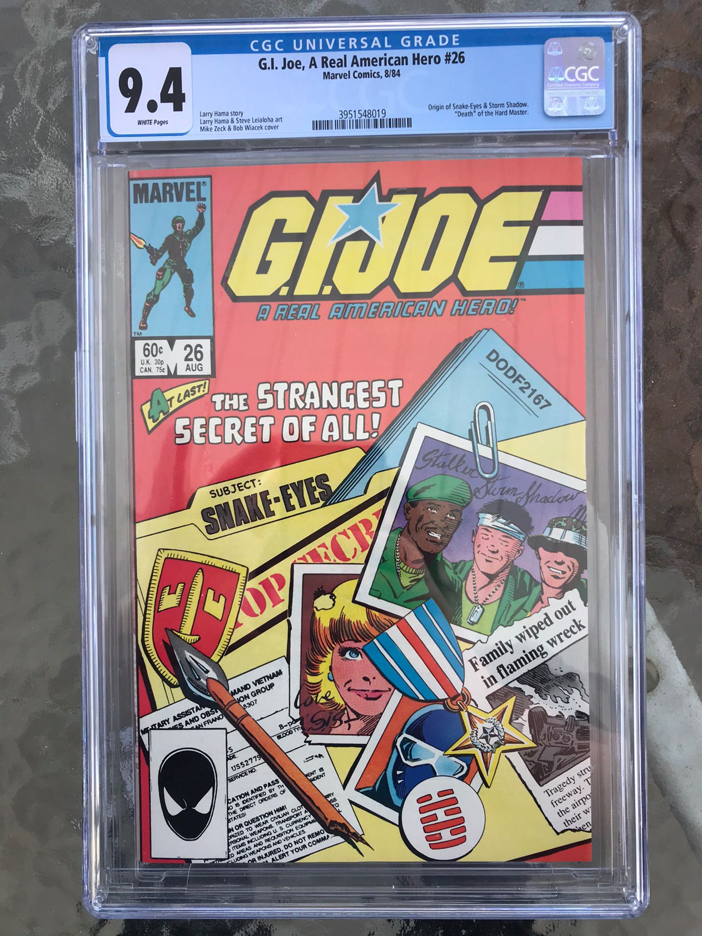 G.I. Joe, A Real American Hero #26 (1984) CGC 9.4 — White Pages; Snake Eyes’ Origin