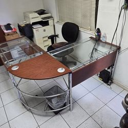 Office Desk L Shape Brown Red