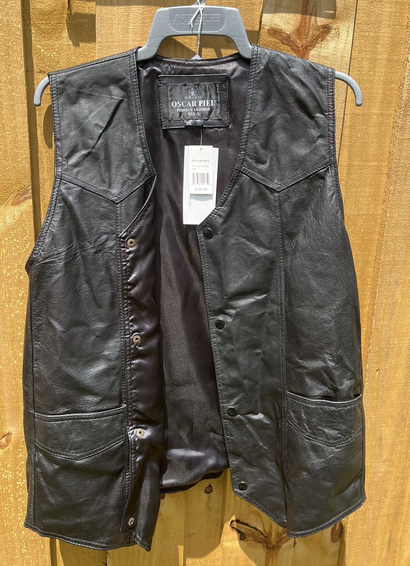 Oscar Piel Men’s Size 3X Leather Motorcycle Vest - New With Tags! 