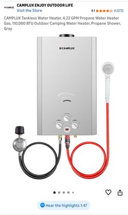 NEW Camplux Tankless Propane Water Heater 4.22 GPM Outdoor Shower