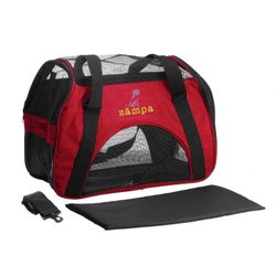 Zampa Airline Approved Soft Sided Pet Carrier, Low Profile Travel Tote Red Medium (19" x 13" x 10") (15" x 17" x 7", Red)