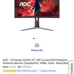 27” 165hz Curved Gaming Monitor