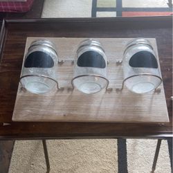 Ready To Hang  3 Jars W/labels On Wood  Each Jar Is 5” Tall