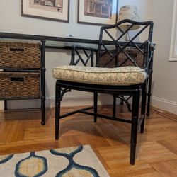 Crate & Barrel Wrought Iron Desk And Wicker Chair Bundle 
