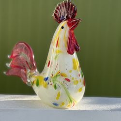 Glass Rooster Hand Blown 8.5”x 4”