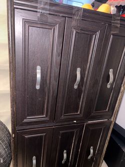 Dark Brown Wood Cabinet with Multiple Doors