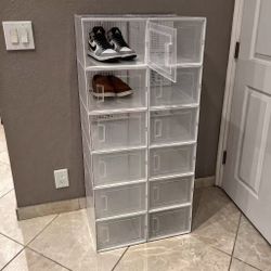 New In Box Set Of 12 pc 14x11x8.5 Inch Tall XL Large Stackable Shoe Storage Box Display Organizer Collection Black or White Color 