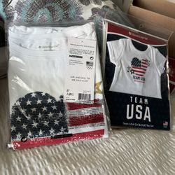 American Girl USA Tee Size 8 With Matching Tee For Doll. 