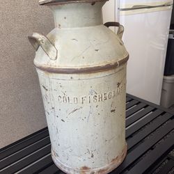 LARGE Antique COLO FISH&GAME DEPT. Metal Milk Can Churn Rustic Farmhouse Dairy Decor Vintage Patina