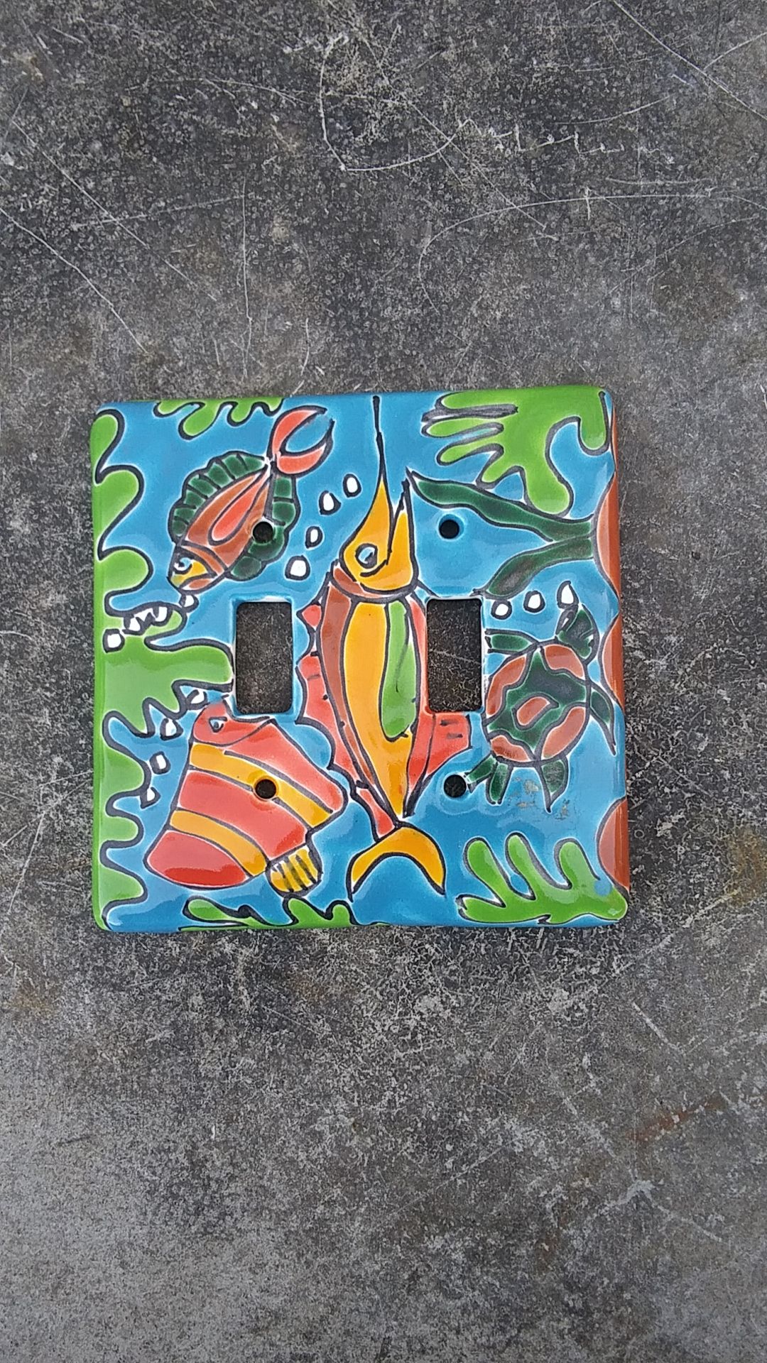 Sea fish art light switch cover from Mexico. No cracks