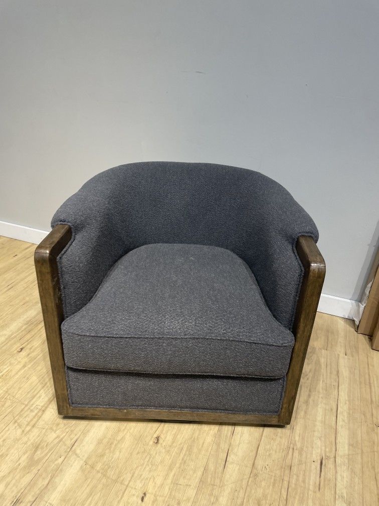 Ash Fabric Swivel Chair with Wood Trim
