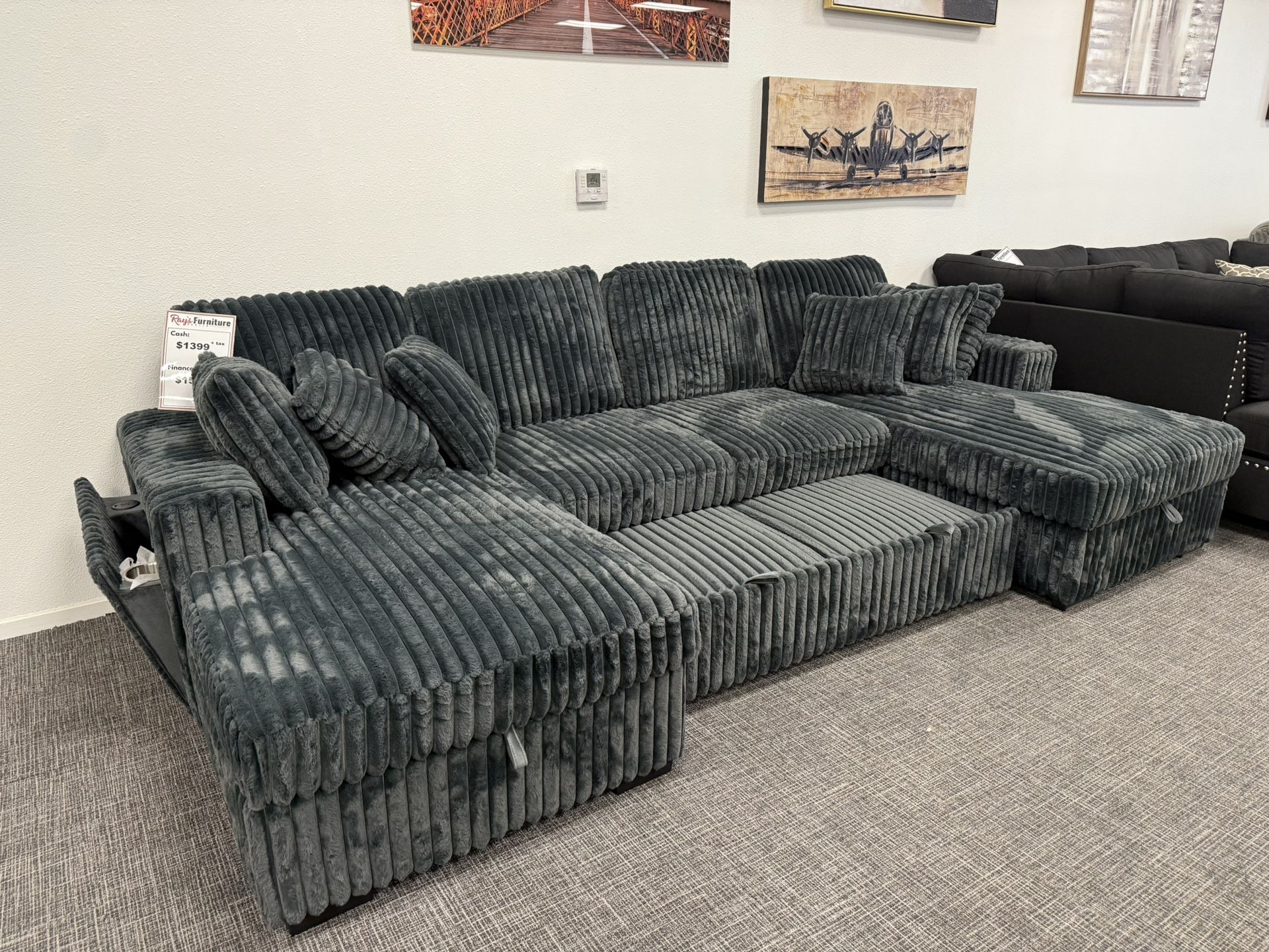 Dark Gray Sofa Sectional Pullout Set - Free Delivery Promo 