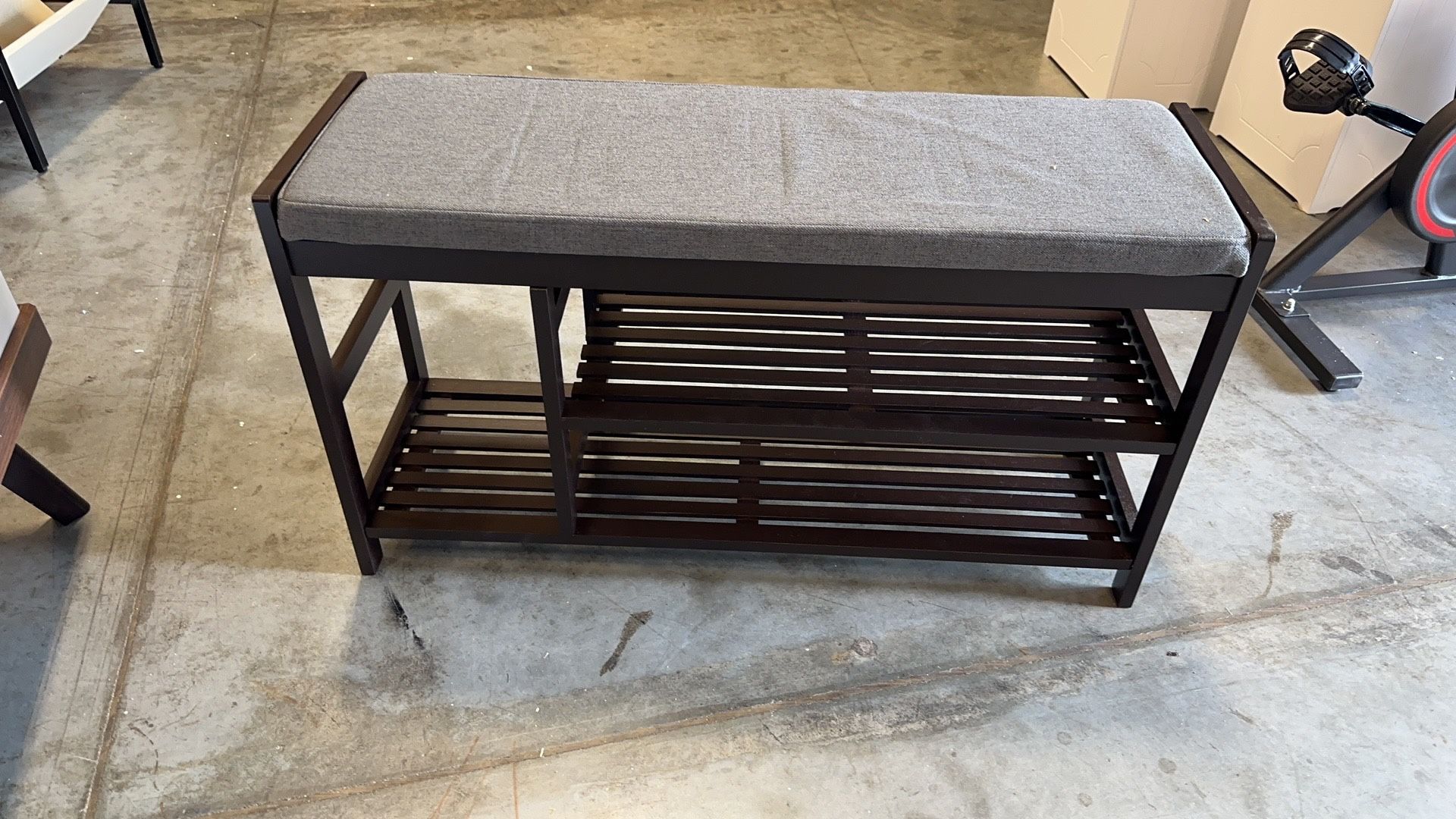 #0(contact info removed) Homfa 2-Tiers Shoe Bench Rack with Padded Seat, Up to 7 Shoes Storage for Entryway, Bamboo Finish (Vintage)