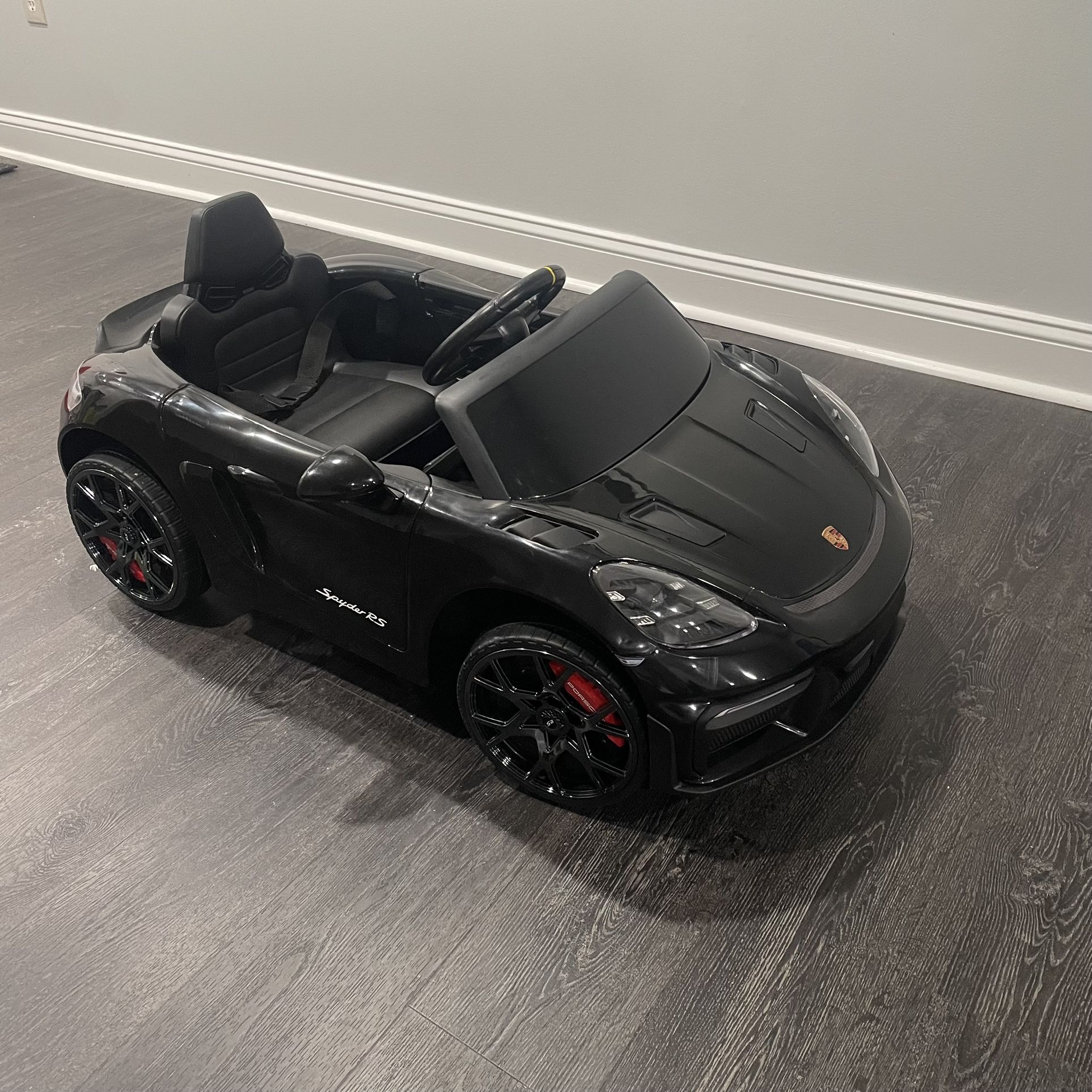 Porsche 718 12V Ride-On Car w/ Remote, Bluetooth, Lights – Black, Kids 3-5