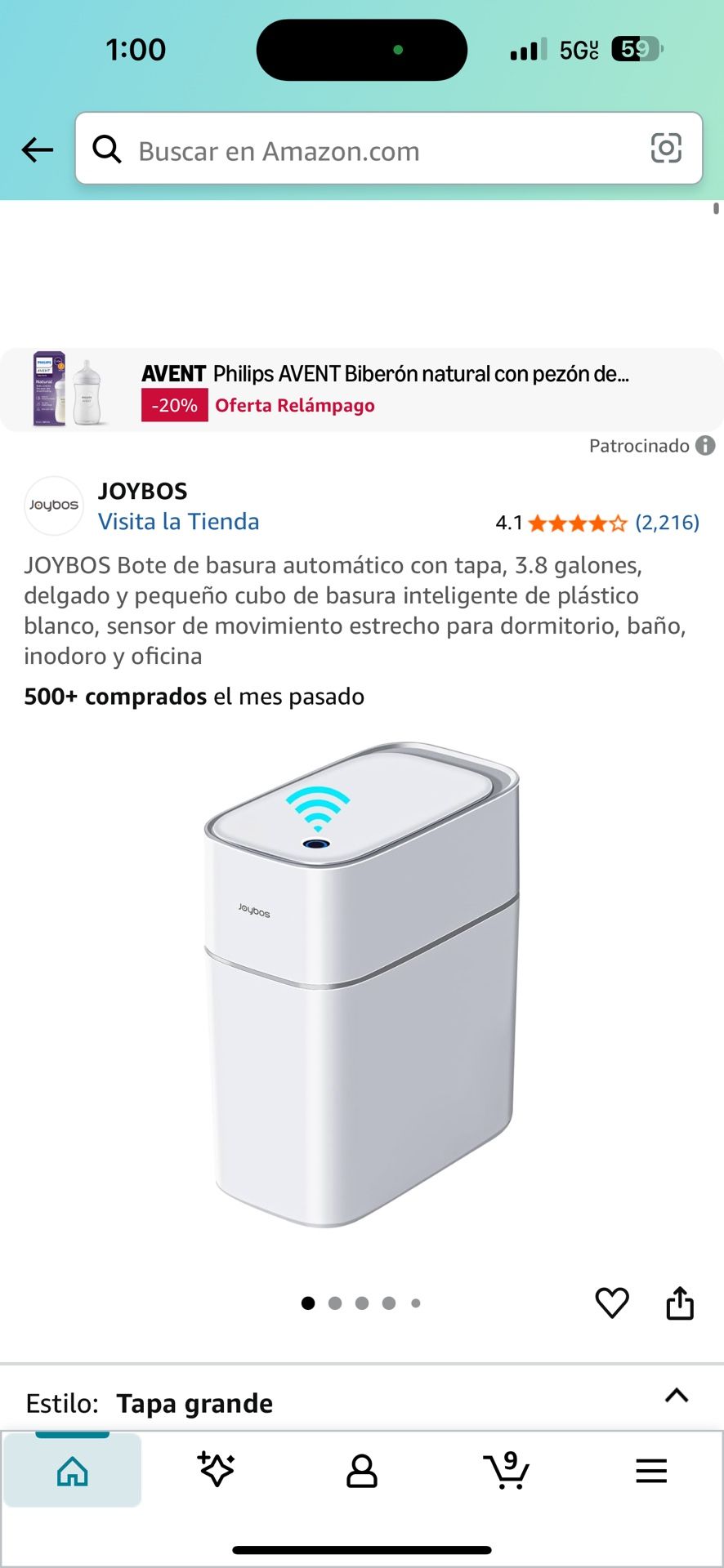 JOYBOS Bote de basura automático con tapa, 3.8 galones, delgado y pequeño cubo de basura inteligente de plástico blanco, sensor de movimiento estrecho