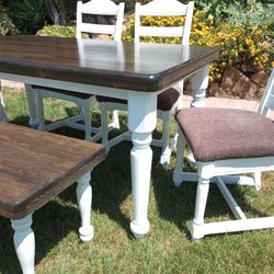 Dining Table 4 Chairs And A Bench Farmhouse Style Kitchen Table Set 