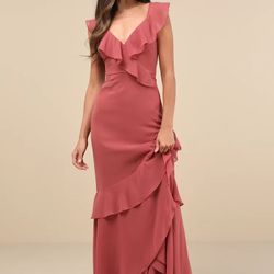 Mauve Pink Ruffle Maxi Dress