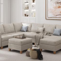 Grey Faux Leather 8-seat Sectional Sofa