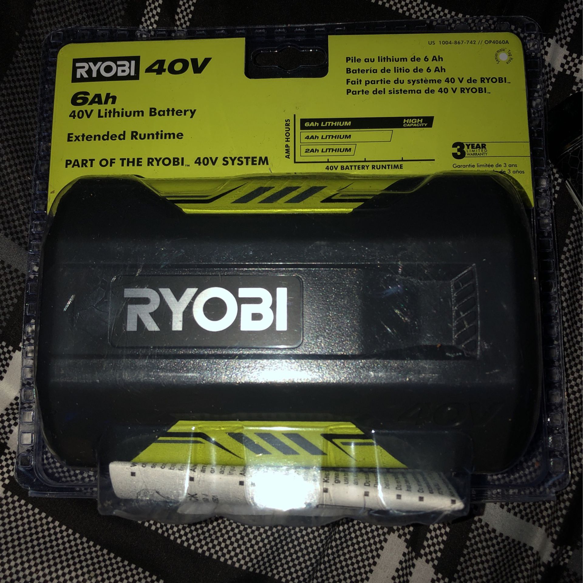 Ryobi 40v Lithium Battery (6ah)   -High Capacity -