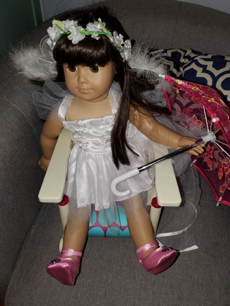 American Girl Doll With Costume & Chair