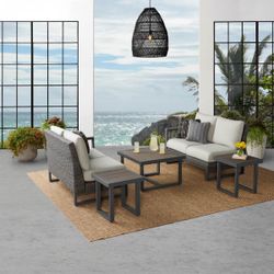 Agio Maricopa 5-Piece Outdoor Patio Woven Sectional Set — Charcoal / Grey