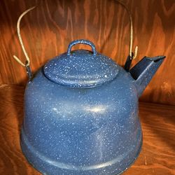 Vintage Blue Metal Tea Kettle