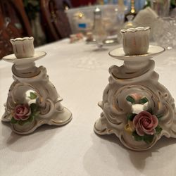 Beautiful Vintage 1940s Lot Of 2 Capodimonte Candles Holder 