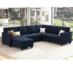 Navy Blue Velvet sectional couch