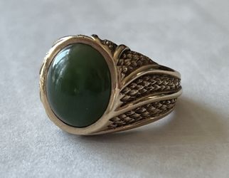 14k gold cabochon Nephrite Jade men's ring size 10