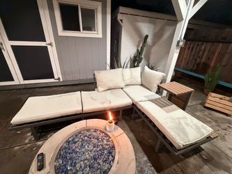 Outdoor Patio Sectional Sofa with Cushions & Side Table