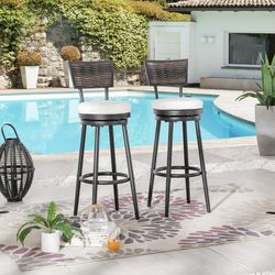 LOKATSE HOME Outdoor Swivel Bar Stools Set of 2 Chairs Armless for Pub Kitchen Cafe Patio Bistro, Beige