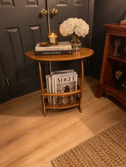 Wooden Oval Side Table with Magazine Rack