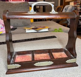 Antique Edwardian Oak EPNS Tantalus Decanter Stand w Key c1900