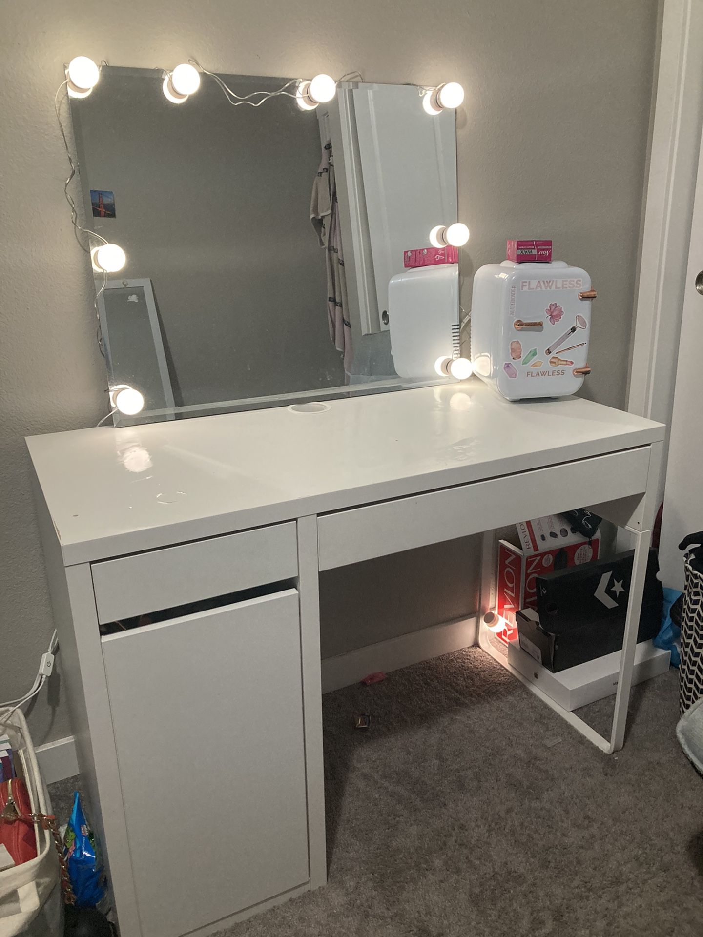 White IKEA Vanity ( Can Purchase Mirror And Desk Separately)