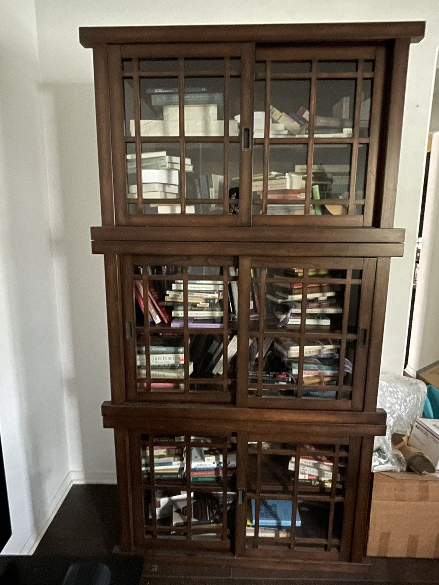 ARHAUS SPENCER 48" BOOKCASE WITH GLASS DOORS IN MILL PINE BROWN