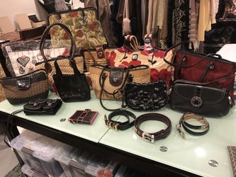 Assorted brand name purses wallet belts