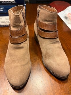 Tan Suede Ankle Boots with Buckle Straps