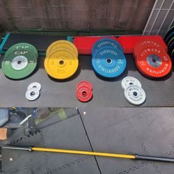 Mismatched colored weight plate set (Kilograms) + Barbell