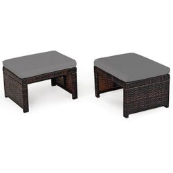 Wicker Ottoman Seat Pair