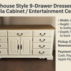 Farmhouse Media Cabinet / Dresser – 9 Drawer – $300