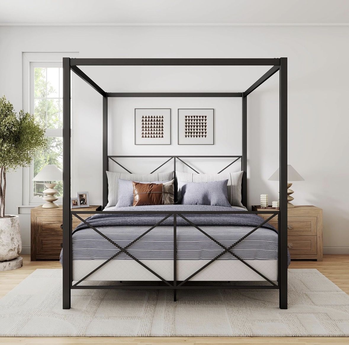 Queen Black Metal Canopy Bed Frame – $200