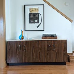 MCM Marble Top TV Media Credenza Record Player Stand & Storage Cabinet