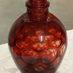 Vintage Red Glass Decanter with Stopper- Lid 