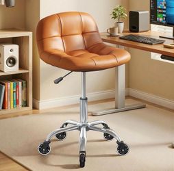 Rolling Stool Chair with Wheels, Height Adjustable Stool with Back Support, Office Drafting Chair with PU Leather Cushion for Home Office Kitchen Vani