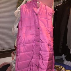 long purple puffer vest with hood women's 