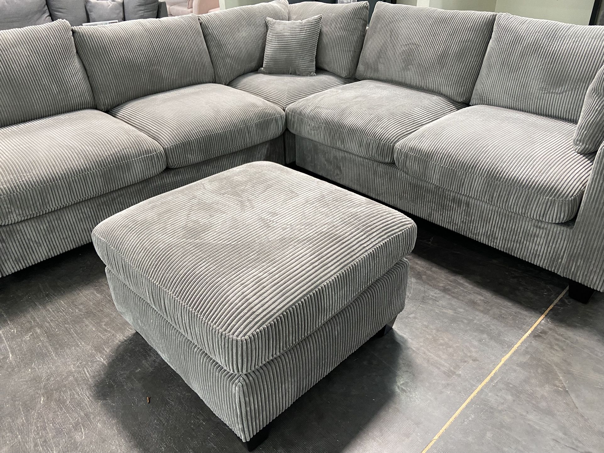Farmhouse 4pc Sectional Includes Ottoman Plush Corduroy 99x99