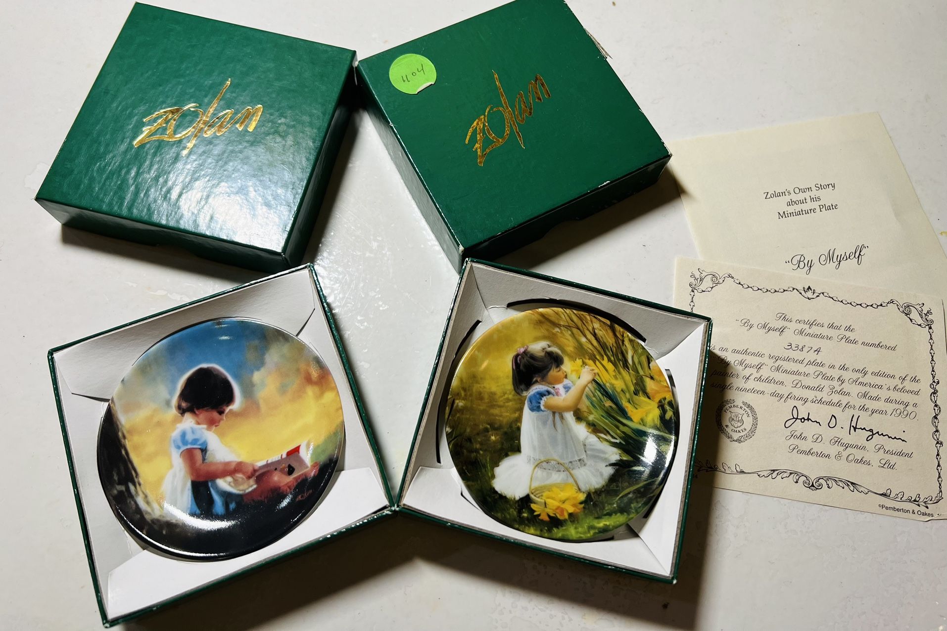 D6 Lot of 2 Donald Zolan Collector Plates “By Myself” & “Reading Girl” w/ COA & Boxes