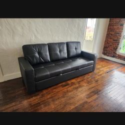 Black Leather Pull Out Sofa Bed 